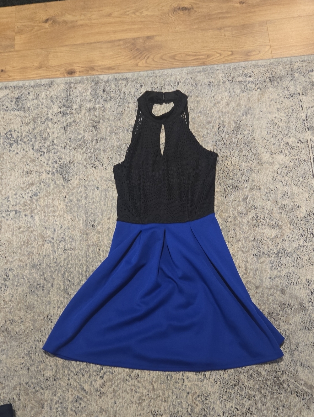 Speechless Black Lace Overlay Dress, Blue Bottom